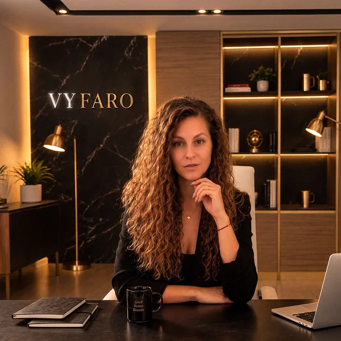 Portrait de Virginie, fondatrice de Vyfaro, à son bureau